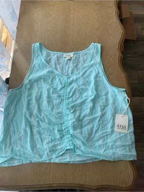 a.n.a Ruched Front Tank Top - Light teal and white stripe